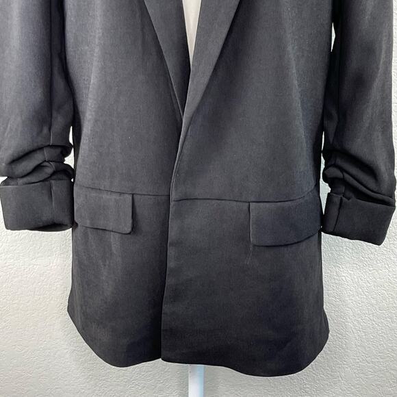 Truth Black Open Front Notch Lapel Ruched Sleeve Blazer NWT Medium - Picture 5 of 13